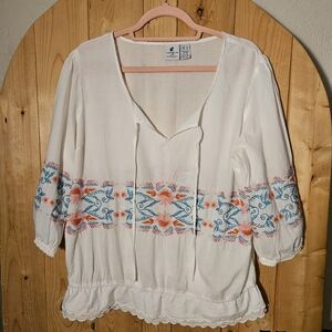 Caribbean Joe Embroidered Peasant Blouse, Size L